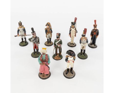 Napoleon and the army of Napoleon Bonaparte, a collection of 9 tin figurines. The second half of the 20th century.  (H: 8 cm)