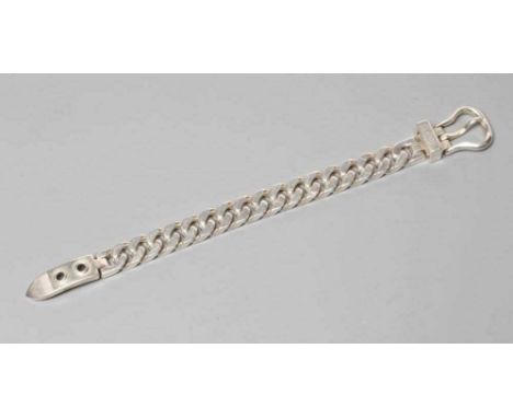 AN HERMES SILVER BRACELET, the flat curb links with buckle clasp, stamped HERMES, Ag 925 A*D (Illustrated) (Est. plus 24% pre