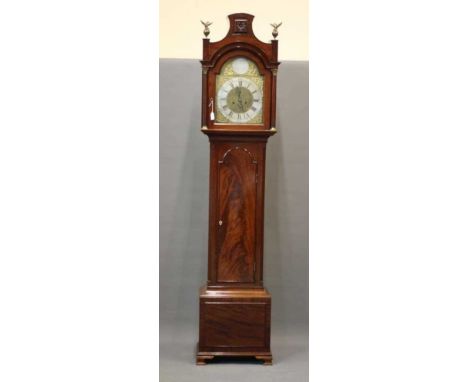 A MAHOGANY LONGCASE CLOCK SIGNED GONLAND SUNDERLAND, the eight day movement with anchor escapement striking on a bell, 12" ar