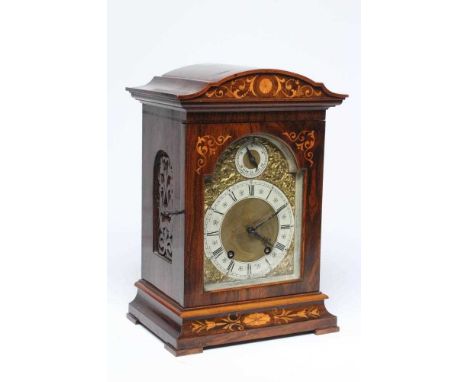 A ROSEWOOD CASED TABLE CLOCK BY LENZKIRCH, the twin barrel movement with anchor escapement striking on a gong, the backplate 