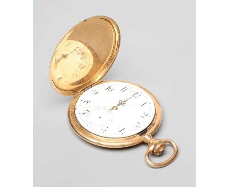 AN INVAR TOP WIND HUNTER CASED POCKET WATCH, the white enamel dial with black Arabic numerals enclosing subsidiary seconds di