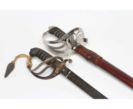 TWO BRITISH OFFICER'S SWORDS, comprising an 1827 pattern Rifle Regiment sword with 32 3/4" blade and leather scabbard, and an