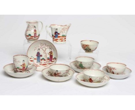 A COLLECTION OF PENNINGTON'S PORCELAIN TABLEWARES, c.1780's, comprising an HP class Scolding Woman pattern tea bowl and sauce