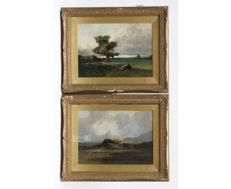 FRANK THOMAS CARTER (1853-1934) Moorland Scenes, a pair, oil on board, signed, 13" x 18", gilt frames (Est. plus 24% premium 