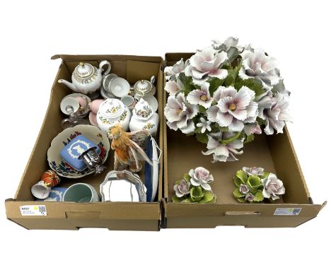 Large Italian pottery model of a vase of flowers and two matching candlesticks, by 'Bravo',  Royal Worcester boxed Tawny Owl 