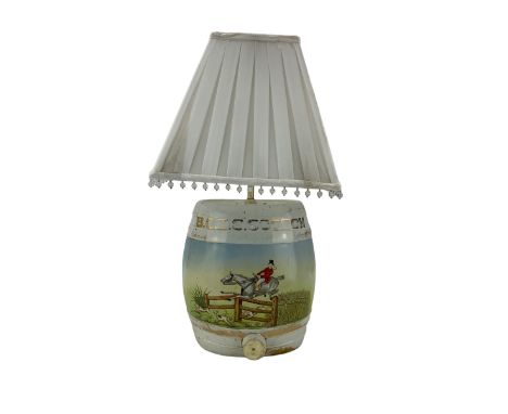 Scotch whisky barrel, converted to a table lamp, H33cm, excluding fittings