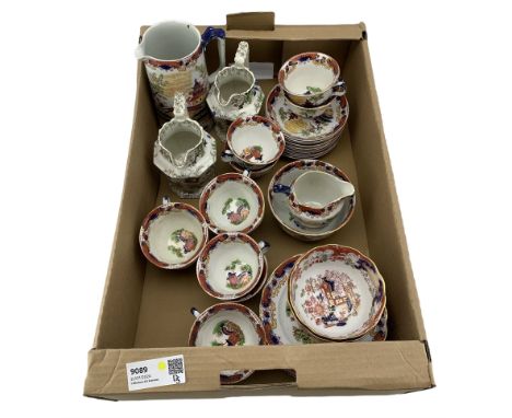 Late 19th century tea set by Ford & Sons decorated with Oriental buildings comprising twelve cups and saucers, twelve plates,