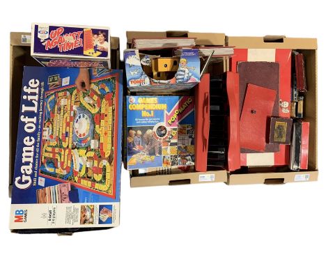 Vintage and later part complete toys and board games, including Monopoly, Game of Life, Up Against Time, Kongman etc, in thre