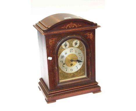 Inlaid mahogany bracket clock with gilt and silvered dial