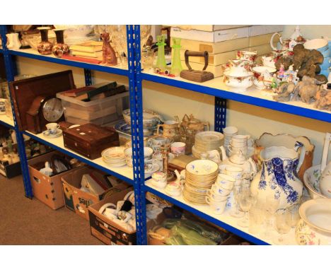 Victorian toilet ware, large jardiniere, Victorian and later tea wares, mantel clock, rosewood box, books, cruet set, etc.