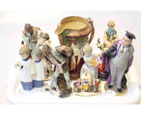 Burleigh ware Queen Elizabeth II Coronation jug and collection of figures including Lladro, Nao, Paragon, Capodimonte etc.