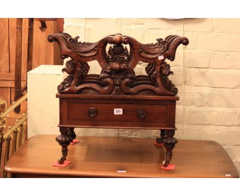 Victorian rosewood three-division canterbury, walnut mirror wall shelf, brass log box and brass single headboard (4)