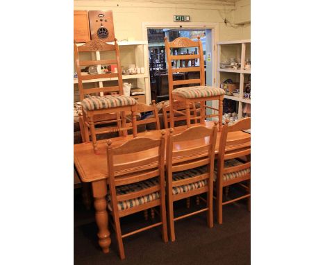 Rectangular turned leg dining table and eight ladder back chairs