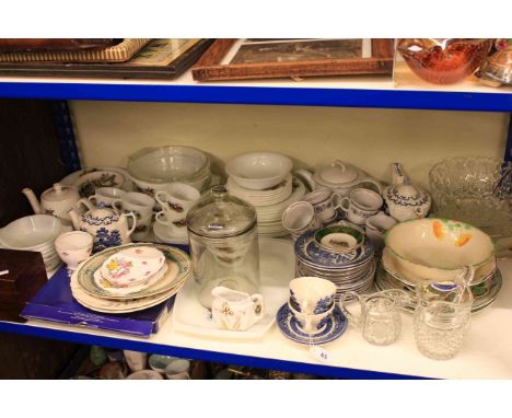 Pyrex hunting scene dinner service, tea caddy, assorted china and glass