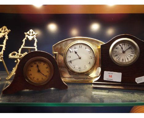 Three clocks for restoration to include a silver plated presentation mantel clock