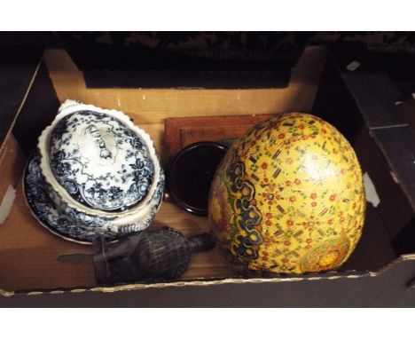 A mixed selection to include tureen, Russian style icon, painted ceramic egg etc