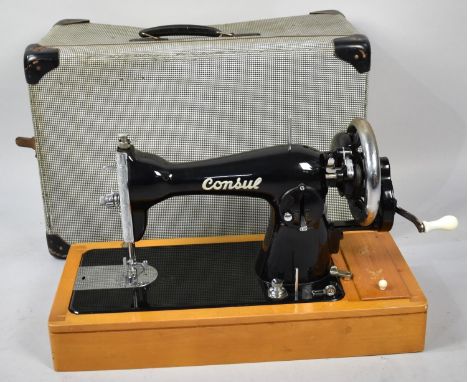 A Vintage Cased Manual Sewing Machine, The Consul 