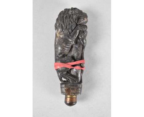 An Interesting 19th Century Carved Slate Allegorical Finial or Mount, in the Form of a Lion on Tree Trunk with Serpent in Mou