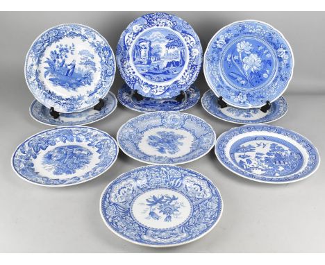 Ten Spode Blue and White Plates to Comprise Eight 'The Spode Room Collection' and Two Italian Pattern 