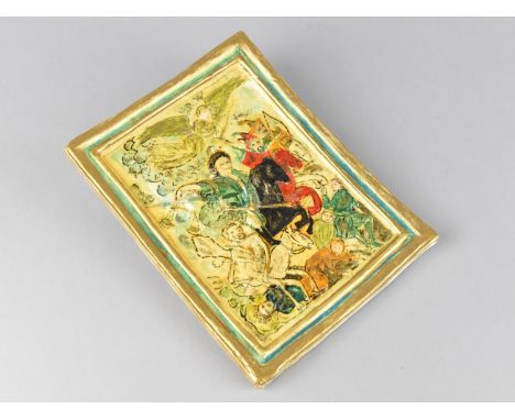 A Ceramic Plaque Modelled and Painted from the Wood Cut of The Apocalypse, Details Verso, 19.5cms by 14.5cms 
