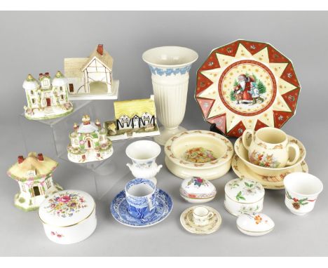 A Collection of Ceramics to Comprise Herend Porcelain Egg Box (6053), Coalport Cottages, Miniature Wedgwood Tea Trio, Spode I