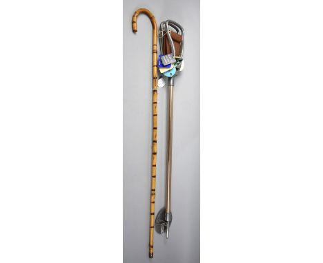 A Vintage Shooting Stick and a Bamboo Walking Stick 