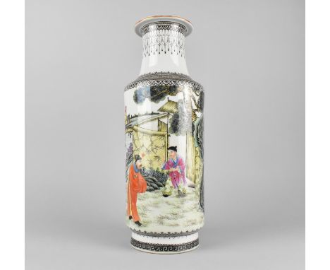 A Chinese Porcelain Republic Type Calligraphy Vase Decorated with Legendary Scene Detailing Dignitary, Warrior and Attendants