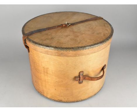 A Vintage Large Circular Plywood Hatbox, 40cms Diameter 