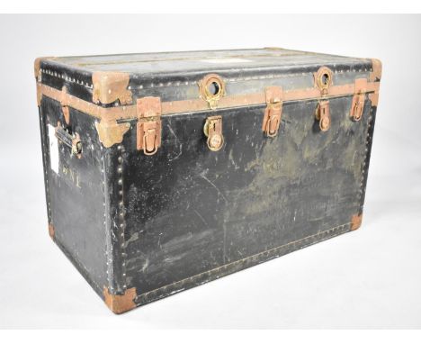 A Vintage Large Travelling Trunk with Paper Label for Cunard Line, "Not Wanted on Voyage", 112cms Wide 