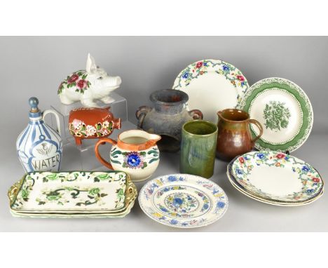 A Collection of Ceramics to Comprise Wemyss Type Pig (AF), Plates, Mason Trays, Studio Pottery etc (Condition Issues) 