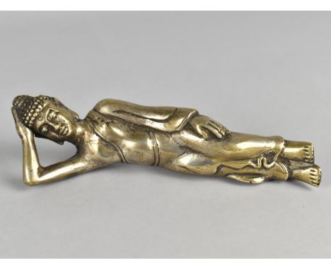 A Vintage Silver Plated Study of Reclining Thai Buddha, 17cms Long 