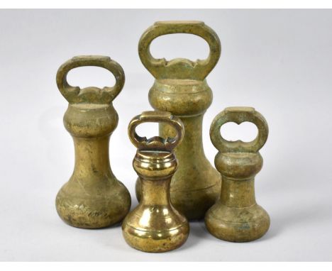 A Collection of Four Vintage Brass Bell Weights, Heaviest 7lbs 