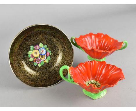A Matching Ceramic Twin Handled Cup and Jug Modelled as Flowers Together with a Tuscan Bowl with Relief Garland 