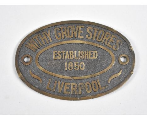 A Vintage Brass Plate for Withy Grove Stores, Liverpool, Established 1850, 13cms Wide 