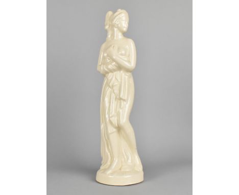 A White Glazed Ceramic Study of Classical Nude with Robe, 34cms High 