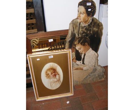 A vintage Persil advertising board, 1970's Cadbury's advertising mirror and oil painting of sleeping baby 
