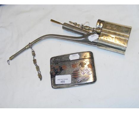 An Oriental silver cigarette case together with an opium pipe CONDITION REPORT We have attached a number of additional images