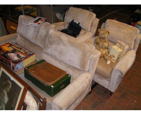 A Duresta three piece living room set, consisting of a three seater sofa and two armchairs - upholstered in Ashbourne Dove 