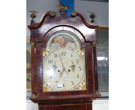 A 19th century eight day Grandfather clock with revolving moon phase and date aperture, having oak and mahogany case CONDITIO
