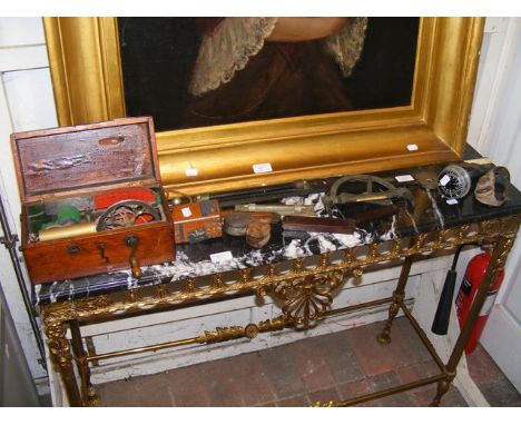 A selection of collectable nautical items including chart rule ,handheld compass bosun's whistle
