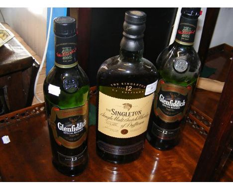 A bottle of The Singleton 12 Years Old Single Malt Scotch Whisky, together with two 12 Years Old Glenfiddich Special Reserve 