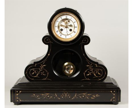A black marble mantel clock with Escapement Visible movement. France, late 19th century.H.: 41 x B.: 46 cm.