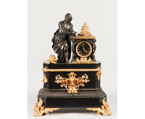A very large "Charles X" mantel clock, the marble clock case with fire-gilt ornaments and legs. The clock image is a represen