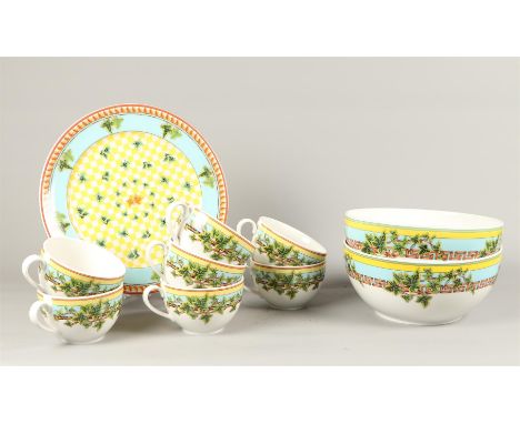 A lot of porcelain consisting of six soup cups, two salad bowls and a bowl with ivy leaves decor, Rosenthal for Versace jeans