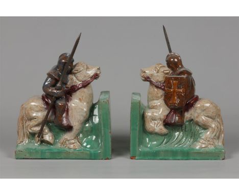 A lot consisting of (2) ceramic bookends in the shape of jousters,Êindistinctly marked on the bottom. H.: 21 cm.
