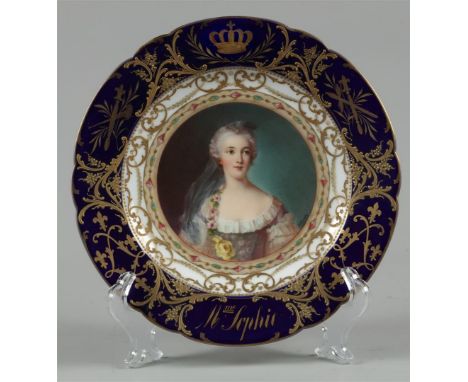 A porcelain plate with a portrait of Madame Sophie in the center, marked Svres. France, late 19th century.Diam.: 24 cm