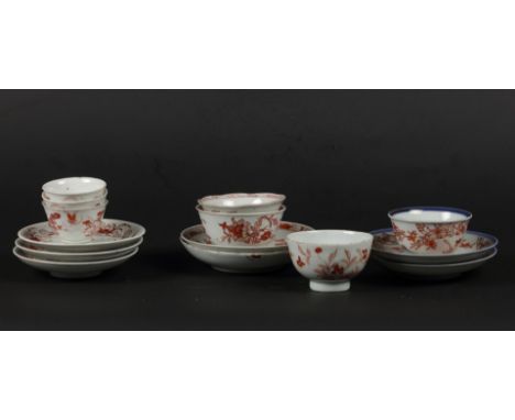 A lot of various porcelain Milk and Blood and Imari cups and saucers. China/Japan, 18th century.