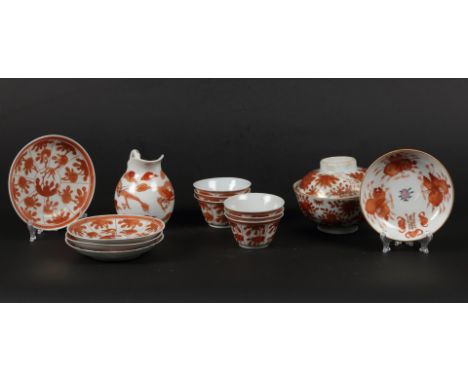 A porcelain Milk and Blood candle holder, milk jug, 5 cups and saucers/China/Japan, 19th century.