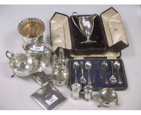 including condiments, teaspoons, sauce boat, vase, caddy, cigarette and match case and a cased cream jug, 29.8ozt gross