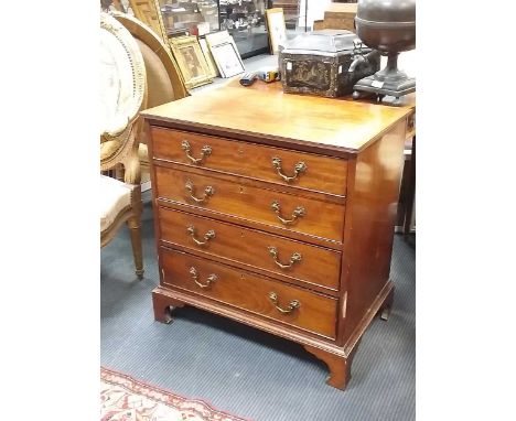 A small George III style mahogany chest of four long drawers, cast brass handles, on bracket feet, 73cm high x 68cm wide x 44